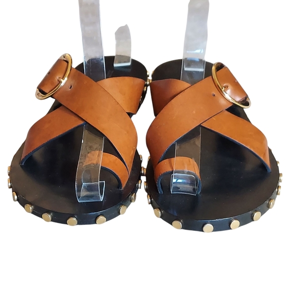 Isabel Marant Jolda Brown leather crossover straps with Gold Buckle Studded - Picture 2 of 16
